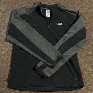 The North Face Black with Gray Sleeve-Striped Quarter Zip Fleece